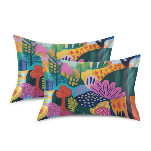 Yayeee Pillowcase Standard Size Set of 2 Satin Wrinkle Resistant Pillow Case, Art Plants