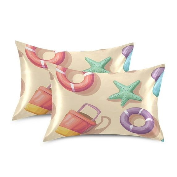 Yayeee Pillowcase Standard Size Set of 2 Satin Wrinkle Resistant Pillow Case, Beach Toys Pattern