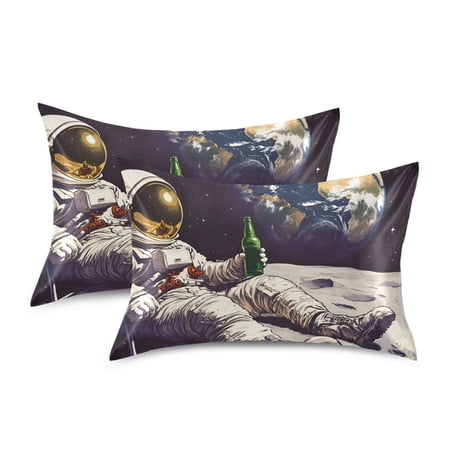 Yayeee Pillowcase Standard Size Set of 2 Satin Wrinkle Resistant Pillow Case, Beige Astronaut