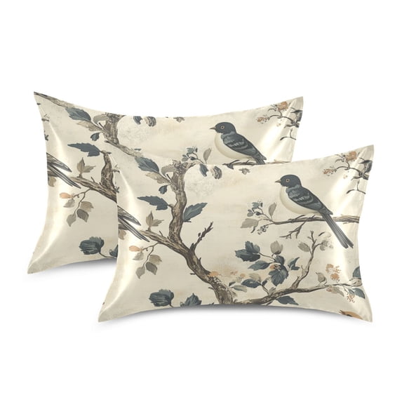 Yayeee Pillowcase Standard Size Set of 2 Satin Wrinkle Resistant Pillow Case, Beige Birds