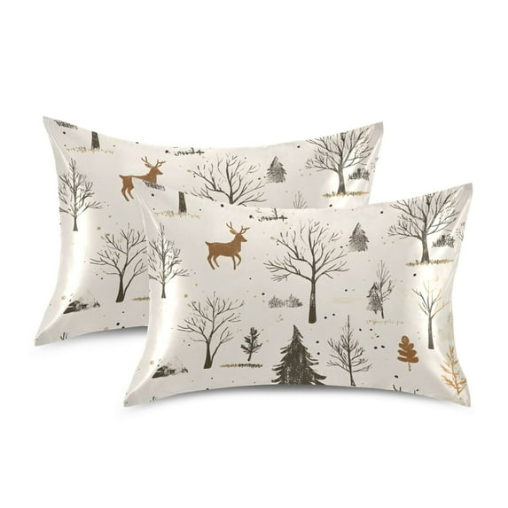 Yayeee Pillowcase Standard Size Set of 2 Satin Wrinkle Resistant Pillow Case, Beige Christmas Forest