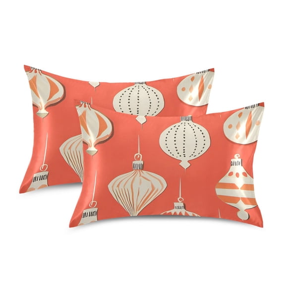 Yayeee Pillowcase Standard Size Set of 2 Satin Wrinkle Resistant Pillow Case, Beige Christmas Ornaments Pattern