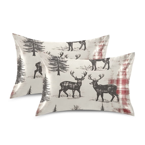 Yayeee Pillowcase Standard Size Set of 2 Satin Wrinkle Resistant Pillow Case, Beige Deer