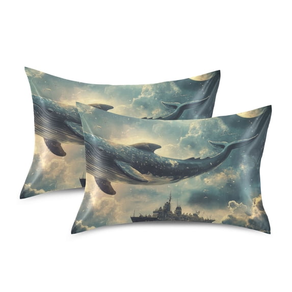 Yayeee Pillowcase Standard Size Set of 2 Satin Wrinkle Resistant Pillow Case, Beige Floating Whale