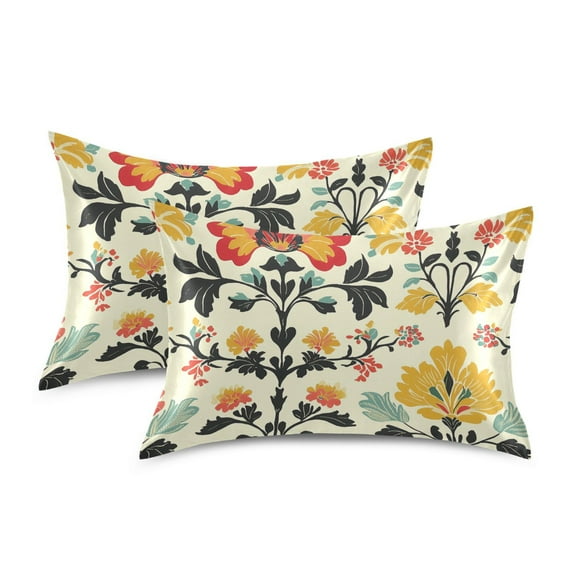 Yayeee Pillowcase Standard Size Set of 2 Satin Wrinkle Resistant Pillow Case, Beige Floral