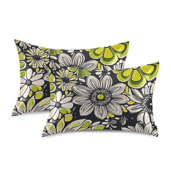 Yayeee Pillowcase Standard Size Set of 2 Satin Wrinkle Resistant Pillow Case, Beige Flower Pattern