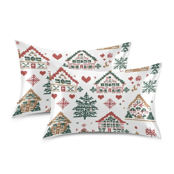 Yayeee Pillowcase Standard Size Set of 2 Satin Wrinkle Resistant Pillow Case, Beige Nordic Christmas House