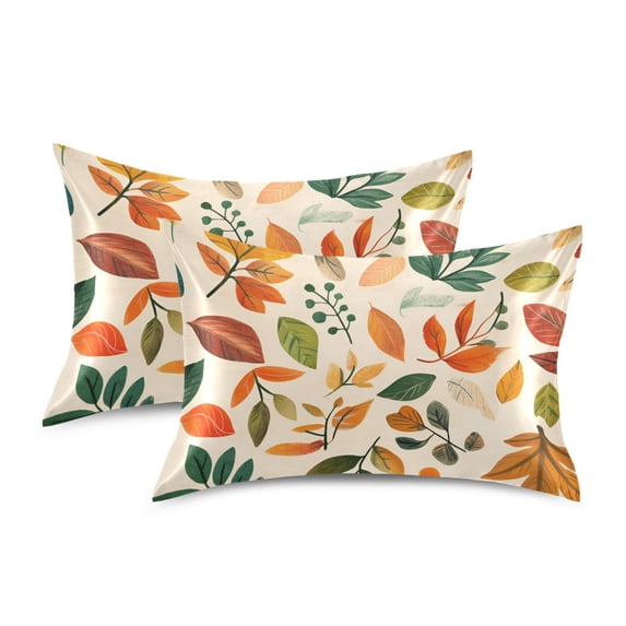 Yayeee Pillowcase Standard Size Set of 2 Satin Wrinkle Resistant Pillow Case, Beige Retro Leaves