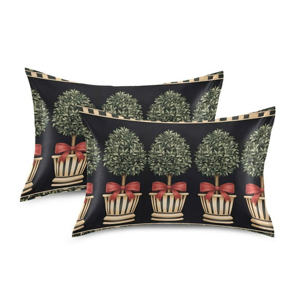 Yayeee Pillowcase Standard Size Set of 2 Satin Wrinkle Resistant Pillow Case, Beige Striped Trees