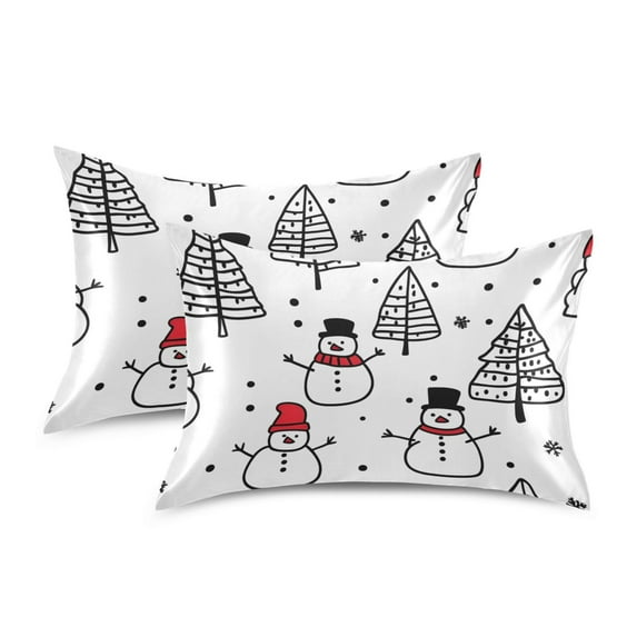 Yayeee Pillowcase Standard Size Set of 2 Satin Wrinkle Resistant Pillow Case, Black Cartoon Snowmen