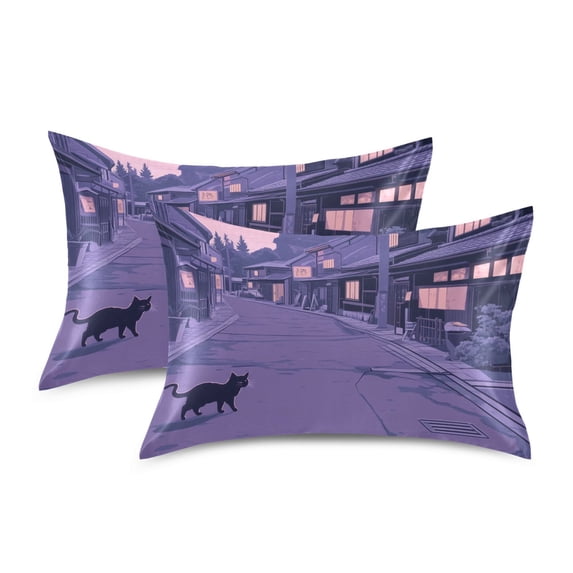 Yayeee Pillowcase Standard Size Set of 2 Satin Wrinkle Resistant Pillow Case, Black Cat Walking