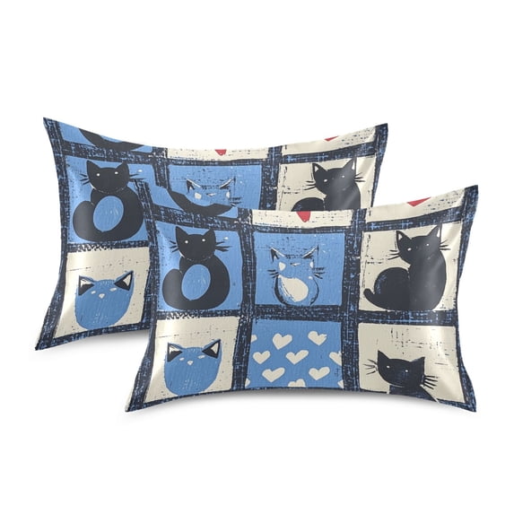 Yayeee Pillowcase Standard Size Set of 2 Satin Wrinkle Resistant Pillow Case, Black Cats and Hearts