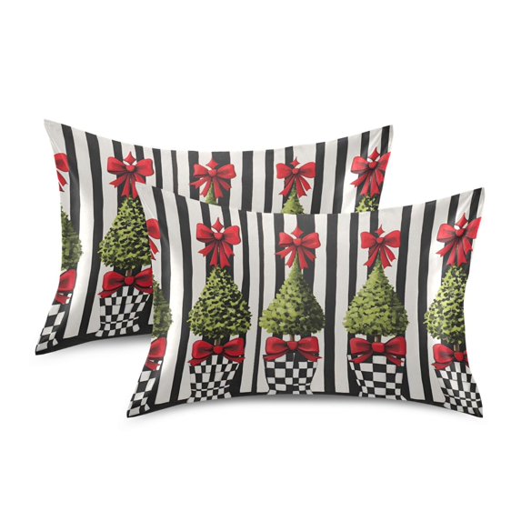 Yayeee Pillowcase Standard Size Set of 2 Satin Wrinkle Resistant Pillow Case, Black Striped Trees