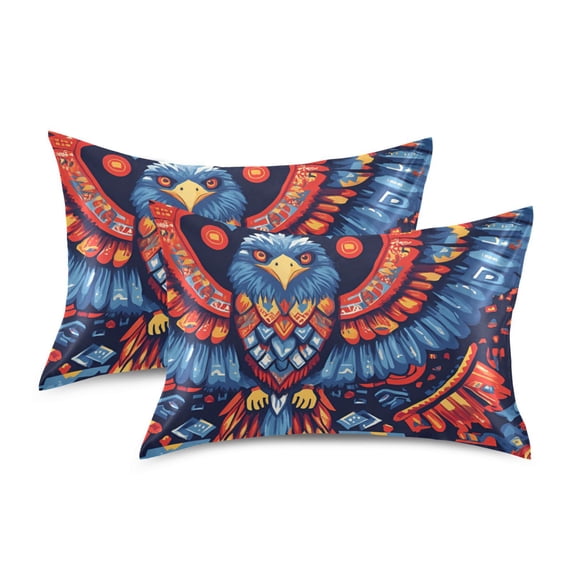 Yayeee Pillowcase Standard Size Set of 2 Satin Wrinkle Resistant Pillow Case, Blue Abstract Eagle