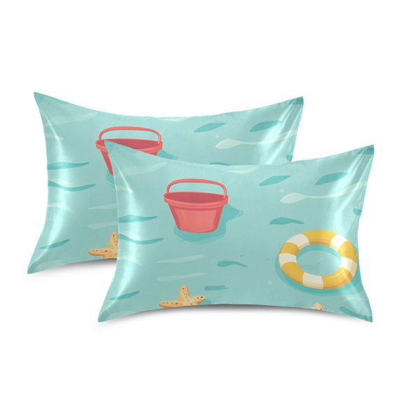 Yayeee Pillowcase Standard Size Set of 2 Satin Wrinkle Resistant Pillow Case, Blue Beach Pattern