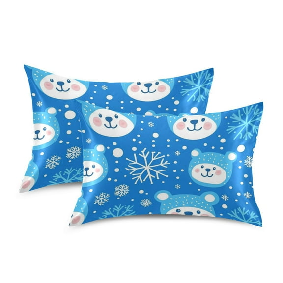 Yayeee Pillowcase Standard Size Set of 2 Satin Wrinkle Resistant Pillow Case, Blue Bears