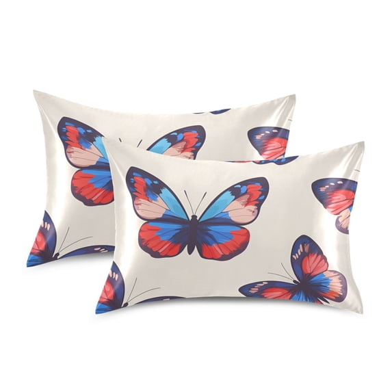 Yayeee Pillowcase Standard Size Set of 2 Satin Wrinkle Resistant Pillow Case, Blue Butterflies