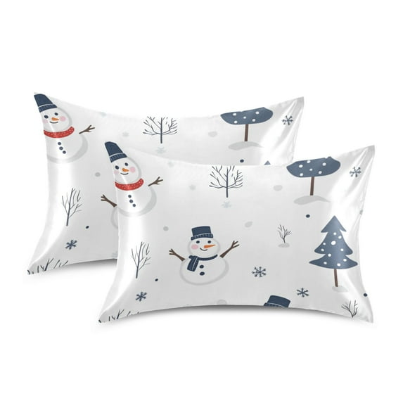 Yayeee Pillowcase Standard Size Set of 2 Satin Wrinkle Resistant Pillow Case, Blue Cartoon Snowmen