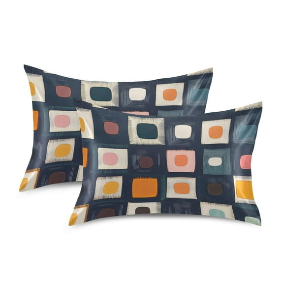 Yayeee Pillowcase Standard Size Set of 2 Satin Wrinkle Resistant Pillow Case, Blue Circle Mosaic