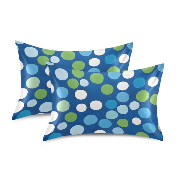 Yayeee Pillowcase Standard Size Set of 2 Satin Wrinkle Resistant Pillow Case, Blue Dots