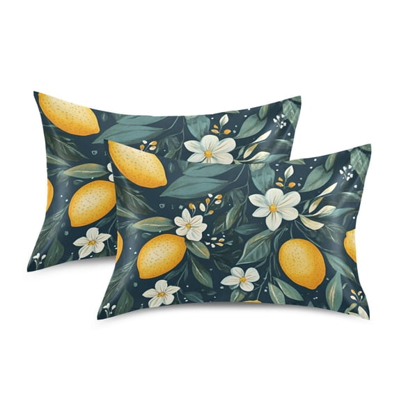 Yayeee Pillowcase Standard Size Set of 2 Satin Wrinkle Resistant Pillow Case, Blue Floral Lemons