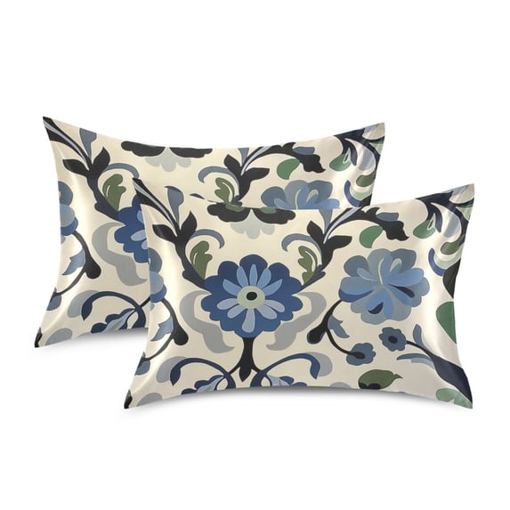 Yayeee Pillowcase Standard Size Set of 2 Satin Wrinkle Resistant Pillow Case, Blue Floral