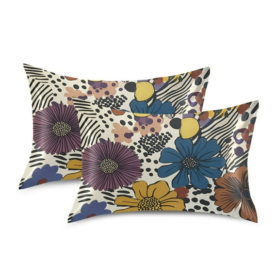 Yayeee Pillowcase Standard Size Set of 2 Satin Wrinkle Resistant Pillow Case, Blue Flowers