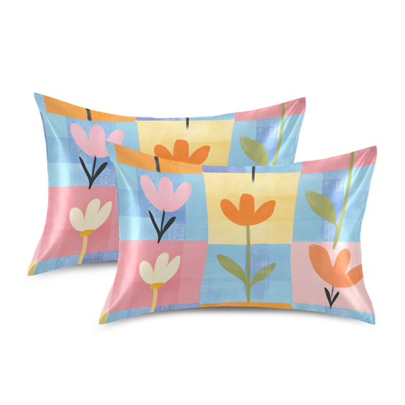 Yayeee Pillowcase Standard Size Set of 2 Satin Wrinkle Resistant Pillow Case, Blue Flowers