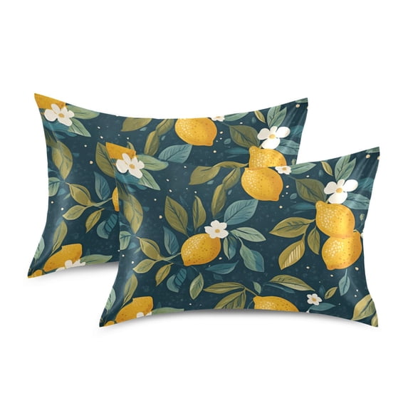 Yayeee Pillowcase Standard Size Set of 2 Satin Wrinkle Resistant Pillow Case, Blue Lemons