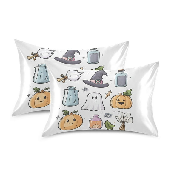 Yayeee Pillowcase Standard Size Set of 2 Satin Wrinkle Resistant Pillow Case, Blue Magical Halloween