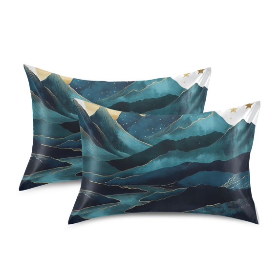Yayeee Pillowcase Standard Size Set of 2 Satin Wrinkle Resistant Pillow Case, Blue Mountains