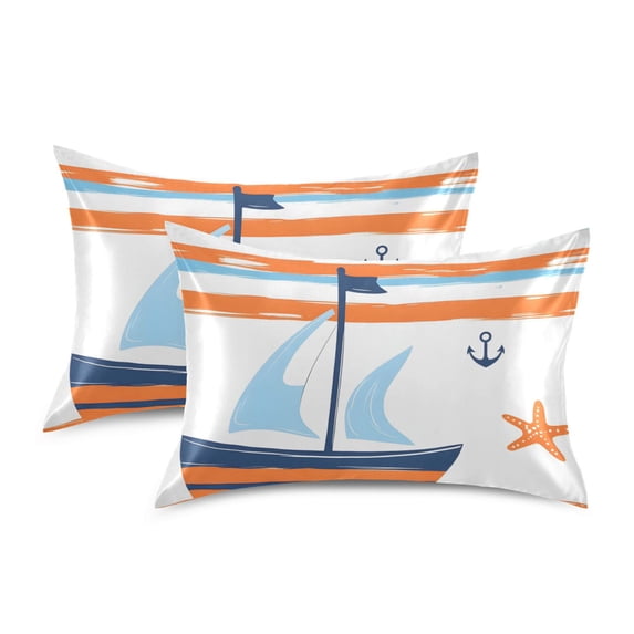 Yayeee Pillowcase Standard Size Set of 2 Satin Wrinkle Resistant Pillow Case, Blue Nautical Pattern