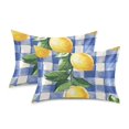 thumbnail image 1 of Yayeee Pillowcase Standard Size Set of 2 Satin Wrinkle Resistant Pillow Case, Blue Plaid Lemon, 1 of 7