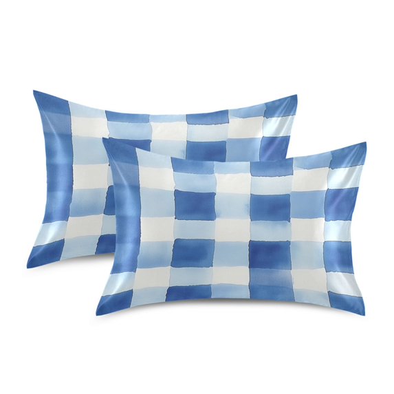 Yayeee Pillowcase Standard Size Set of 2 Satin Wrinkle Resistant Pillow Case, Blue Plain