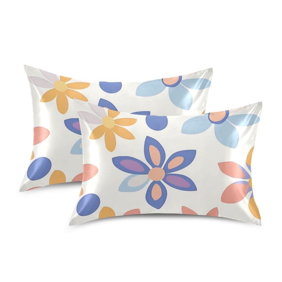 Yayeee Pillowcase Standard Size Set of 2 Satin Wrinkle Resistant Pillow Case, Blue Retro Flower