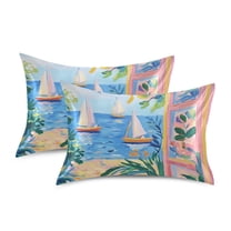 Yayeee Pillowcase Standard Size Set of 2 Satin Wrinkle Resistant Pillow Case, Blue Seaside