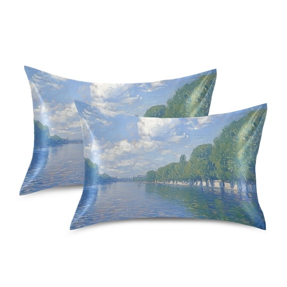 Yayeee Pillowcase Standard Size Set of 2 Satin Wrinkle Resistant Pillow Case, Blue Sky and River