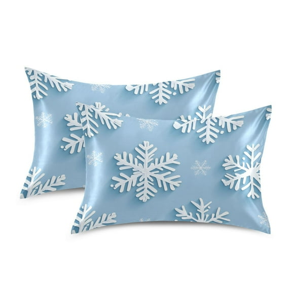 Yayeee Pillowcase Standard Size Set of 2 Satin Wrinkle Resistant Pillow Case, Blue Snowflake