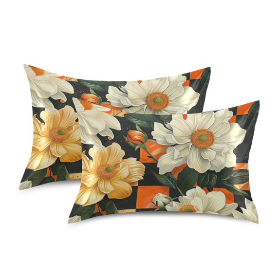 Yayeee Pillowcase Standard Size Set of 2 Satin Wrinkle Resistant Pillow Case, Bright Floral
