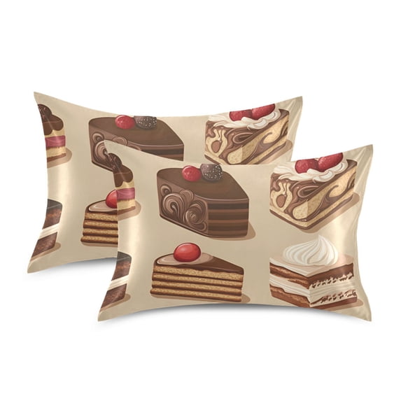 Yayeee Pillowcase Standard Size Set of 2 Satin Wrinkle Resistant Pillow Case, Brown Cakes