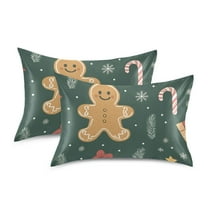 Yayeee Pillowcase Standard Size Set of 2 Satin Wrinkle Resistant Pillow Case, Brown Christmas Gingerbread
