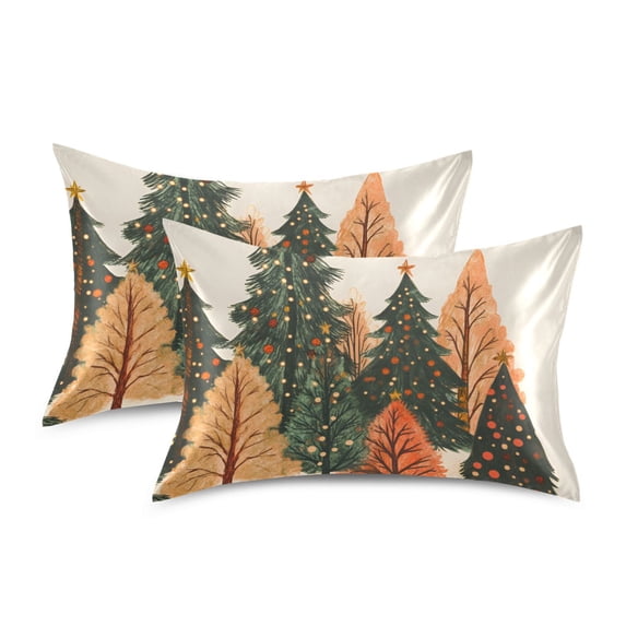 Yayeee Pillowcase Standard Size Set of 2 Satin Wrinkle Resistant Pillow Case, Brown Christmas Trees