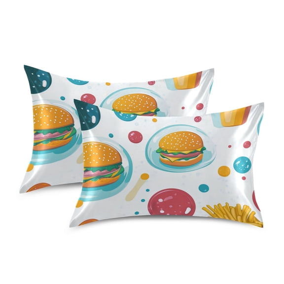 Yayeee Pillowcase Standard Size Set of 2 Satin Wrinkle Resistant Pillow Case, Bubbles Hamburger