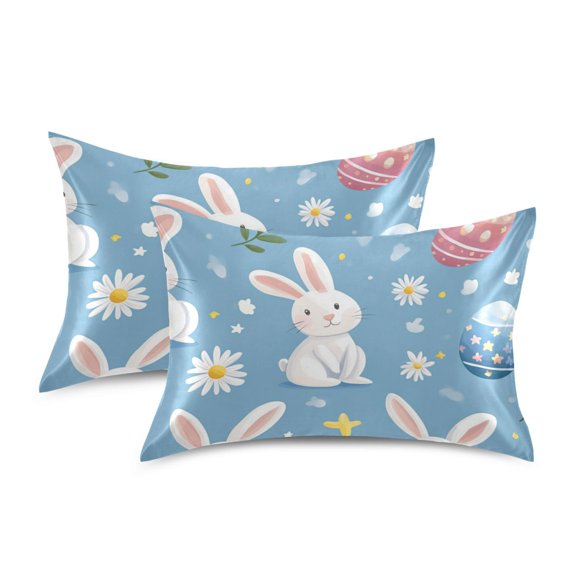 Yayeee Pillowcase Standard Size Set of 2 Satin Wrinkle Resistant Pillow Case, Cartoon Easter Bunnies