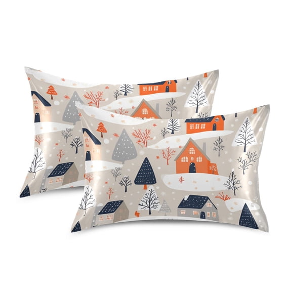 Yayeee Pillowcase Standard Size Set of 2 Satin Wrinkle Resistant Pillow Case, Cartoon Gray Houses