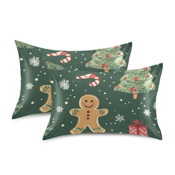 Yayeee Pillowcase Standard Size Set of 2 Satin Wrinkle Resistant Pillow Case, Christmas Gingerbread