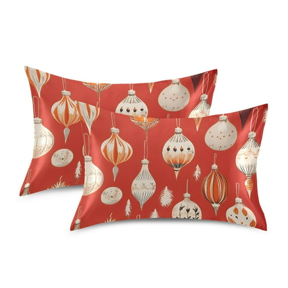Yayeee Pillowcase Standard Size Set of 2 Satin Wrinkle Resistant Pillow Case, Christmas Ornaments Pattern