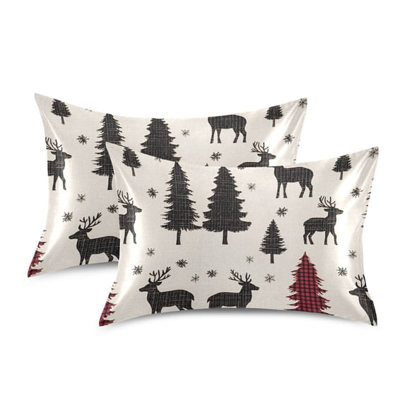 Yayeee Pillowcase Standard Size Set of 2 Satin Wrinkle Resistant Pillow Case, Christmas Plaid Forest