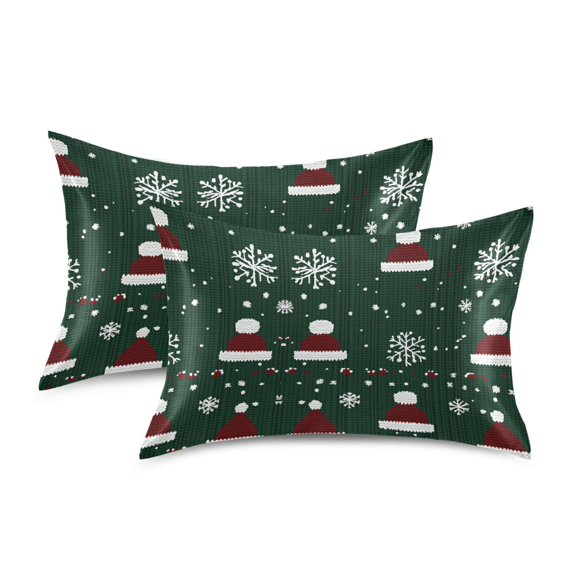 Yayeee Pillowcase Standard Size Set of 2 Satin Wrinkle Resistant Pillow Case, Christmas Santa Hats