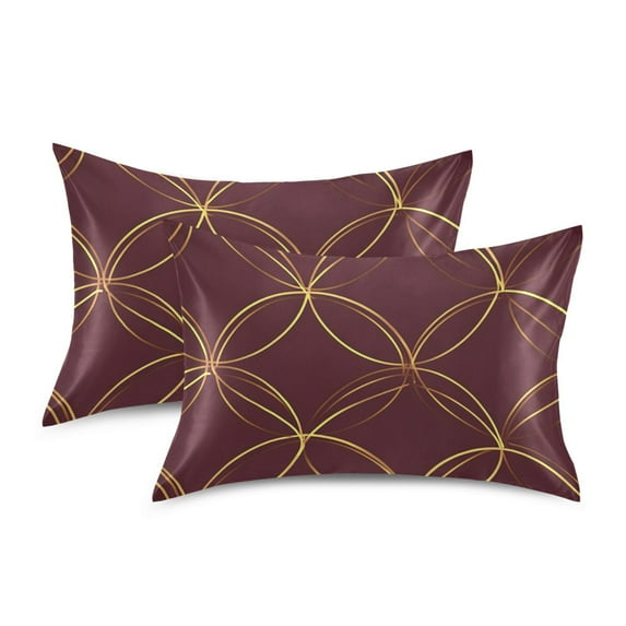 Yayeee Pillowcase Standard Size Set of 2 Satin Wrinkle Resistant Pillow Case, Circular Gold Pattern